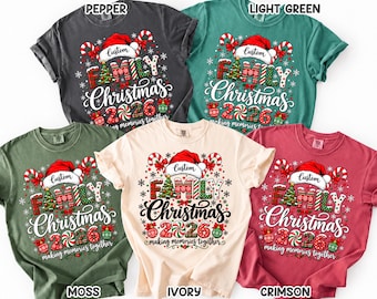 Comfort Colors® Custom Family Christmas 2026 Shirt, Personalized Santa Hat Name Tee, Matching Family Holiday Shirts, Making Memories