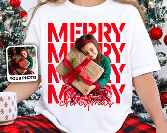 Custom Christmas Photo Shirt, Merry Christmas Family Tee, Personalized Holiday Picture T Shirt, Christmas Gift for Mom