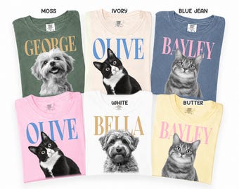 Comfort Colors® Custom Pet Photo Shirt, Personalized Pet Name Tee, Dog Cat Portrait Shirt, Pet Lover Gift, Dog Mom Cat Mom