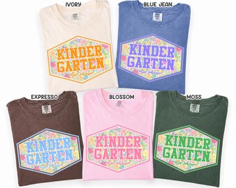 Custom Kindergarten Teacher Floral Comfort Colors® Shirt,Kindergarten Tee,Back to School Shirt,Grade Level Team Tee,Grade Teacher Team Shirt