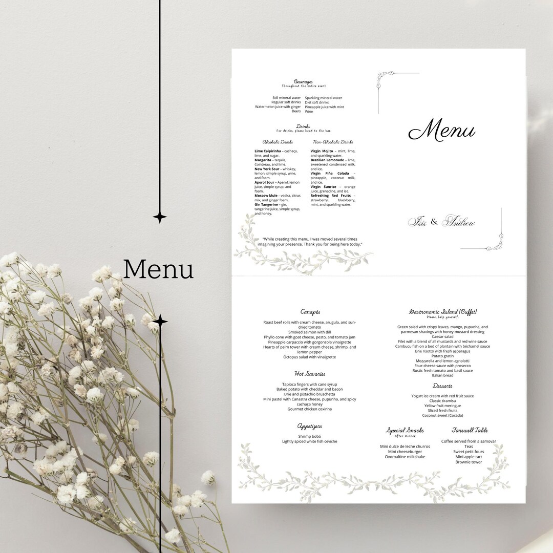 Complete Wedding Menu Template, Printable, Digital Download, Editable ...