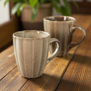 Textured Ceramic Coffee Mug, Ribbed Glazed Tea Cup