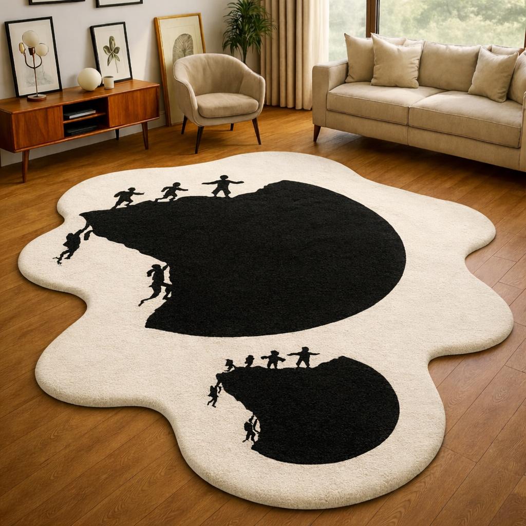 Modern Abstract Kids Silhouette Rug, Unique Irregular Shape Area Rug ...