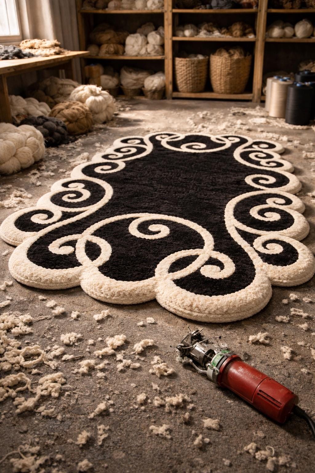 Scroll Rugs Black and White Scroll Rug, Modern Bathroom Rug, Luxury Bath Mat, Non ...