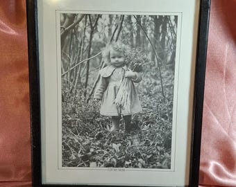 Vintage Framed Photographic Print - Girl with Bluebells, 1938 Keystone Image