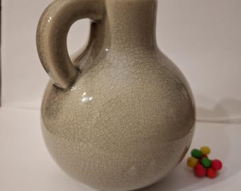 Handmade Gray Crackle Glaze Ceramic Jug Vase with Handle - Vintage Style Pottery Pitcher, 14 cm Tall