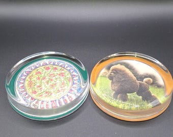 Set of 2 Vintage British Glass Paperweights: Deeping Poodle & Past Times Turkish Design