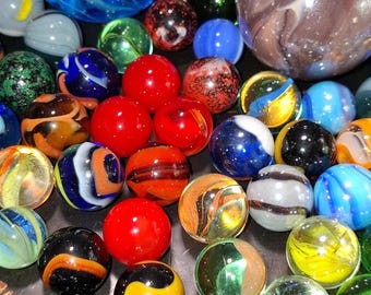 Vintage Glass Marbles Bulk Lot - 133 Small + 2 Large Shooters - 1960s-1980s Era