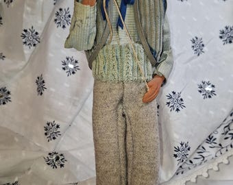 Vintage Santon de Provence by Jolande - Large 26cm Wood Carrier Figurine (L'Homme au Fagot), Hand-Painted Dressed Clay, Made in France 1980s