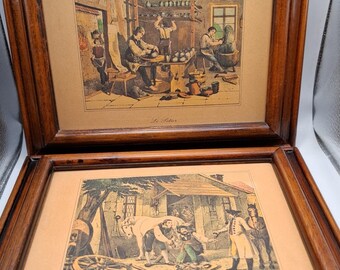Pair of Vintage Framed Prints "Le Potier" & "Le Ferrant" – Mid-Century French Workshop Scenes – Set of 2 – 25 x 20.5 cm