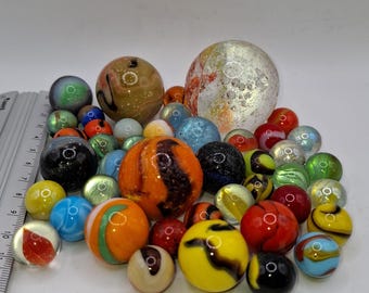 Vintage Glass Marbles Collection, Set of 44