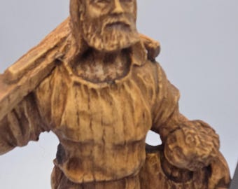 Vintage Hand-Carved Wood Figure of William Tell & Son - Alpine Folk Art Sculpture