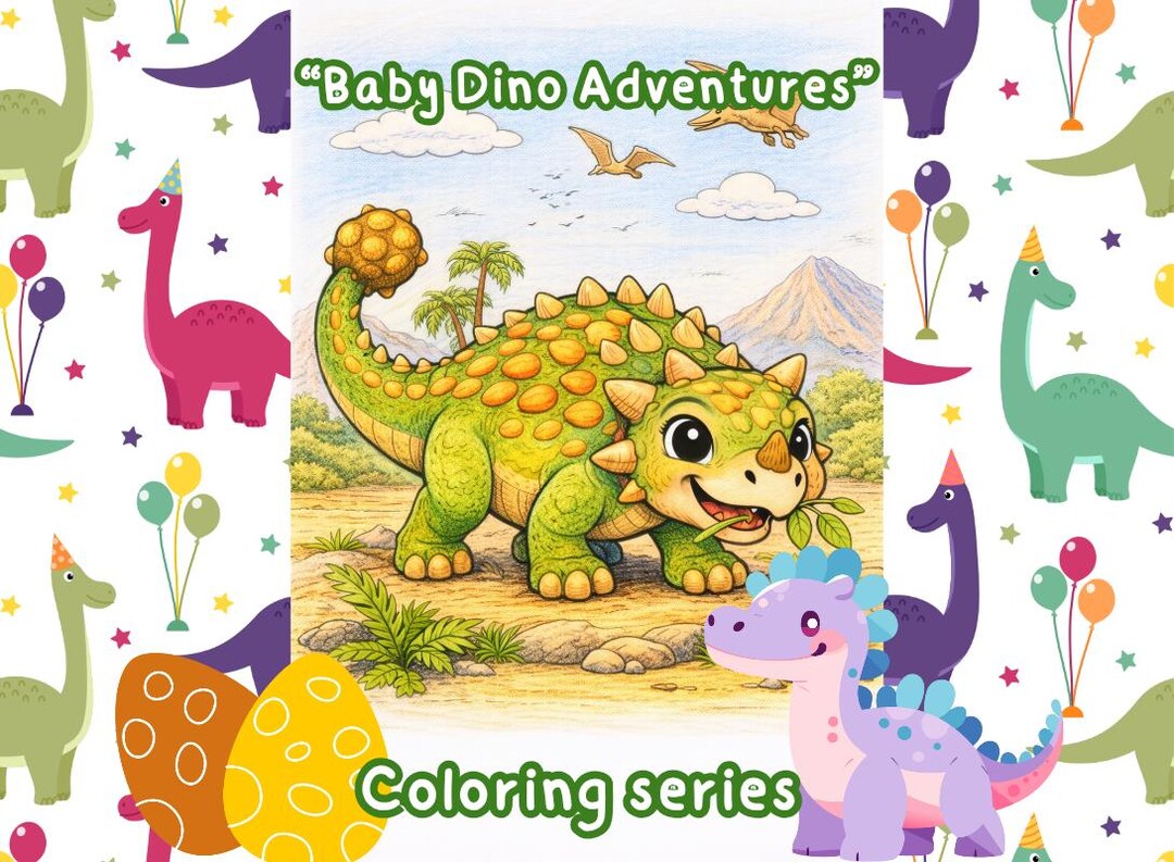 Baby Dino Adventures Coloring Book 20 Pages Printable PNG - Etsy