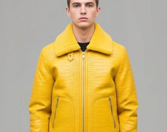 Handgefertigte Echtlederjacke im Krokodilstil,