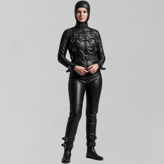 Full Body Genuine Leather Suit with Tactical Buckles,