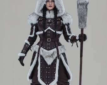 Winter Warrior Cloak Fur Lined Hooded Fantasy Cape Cosplay Medieval Armor,