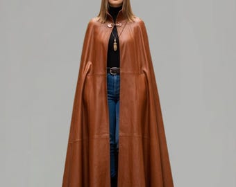 Brauner Leder Umhang Umhang Gothic Trenchcoat XS - 5XL Custom Fit