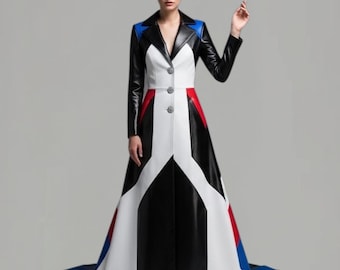 Geometrisches Leder-Panel Kleid - Avantgarde Couture