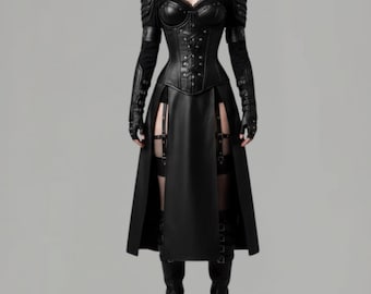 Gothic Leather Corset & Skirt Handmade Corset Dress,