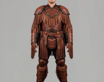 Fantasy Leather Armor Costume – Medieval Cosplay Suit – Brown Warrior Outfit – Full Body Steampunk Set,