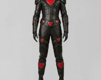 Red Heart Studded Leather Costume – Gothic Fantasy Wear,