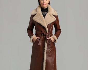 Classic Winter Trench Coat in Real Leather,