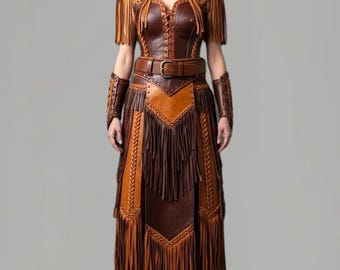 Fantasy Warrior Leather Costume – Handmade Cosplay Outfit with Fringe