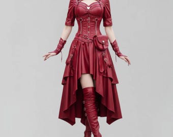 Deep Red Gothic Leather Costume Set,