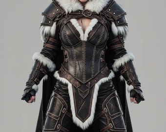 Fantasy Warrior Armor Costume with Fur Cape – Medieval Cosplay Outfit for LARP, Halloween,