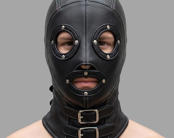 Cosplay lederen hoofdmasker met capuchon, verstelbare pasvorm,