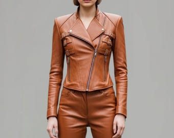 Braune Lederjacke-Hosen-Set - Handgefertigtes, stilvolles Outfit für Männer & Frauen