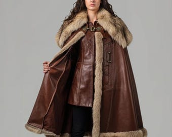 Luxuriöser Pelz-Leder-Mantel - Handgefertigte Winter-Eleganz,