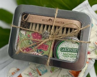 Gardener's Gift Tin and Women's Gardening Gloves / Gift for Herbalists and Plant Moms