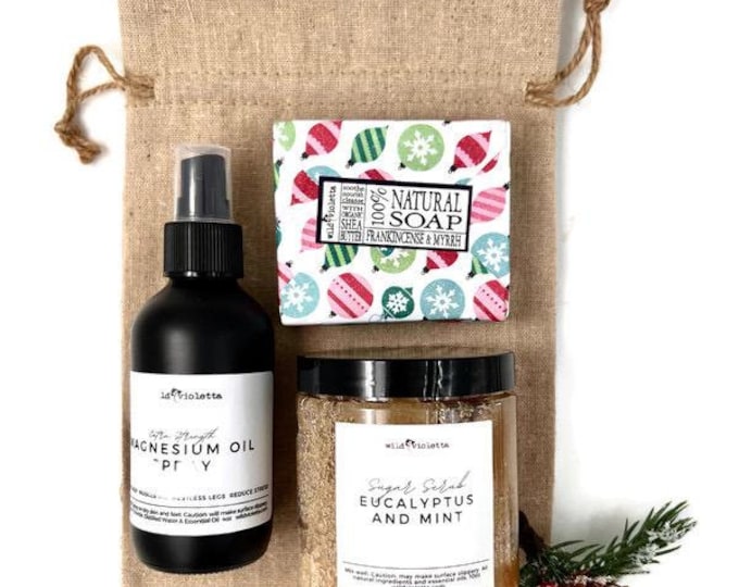 Magnesium Oil, Sugar Scrub, Handcrafted Soap Bar, Restless leg help