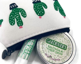 Gift for Plant Moms / Gardeners Plant Lovers / Teacher's Gift, Cactus Coin Purse with Garden Balm Lip Balm Gift Set