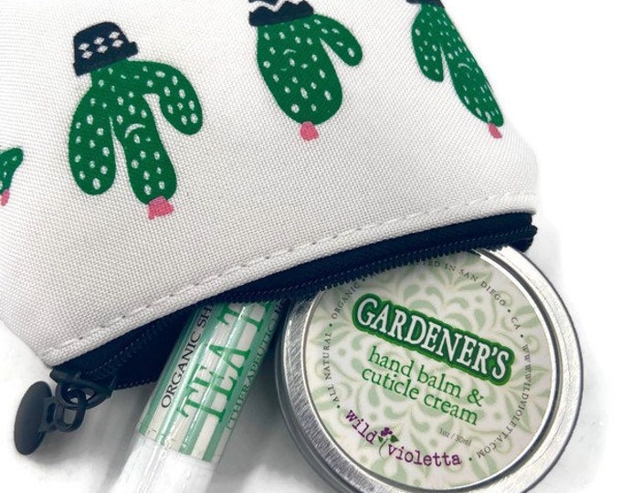 Gift for Plant Moms / Gardeners Plant Lovers / Teacher's Gift, Cactus Coin Purse with Garden Balm Lip Balm Gift Set