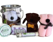 Baby Gift Set / Organic Diaper Cream / Baby Bath Milk / Lavender Soap Bar / Puppy Wash Cloth / Baby Gift Pail