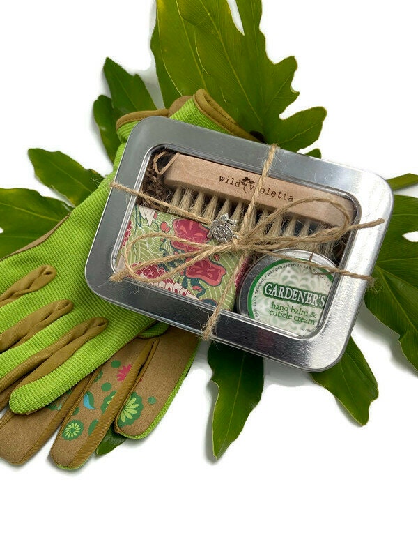 Christmas Gift for Mom, Gardener's Gift Tin / Gardening Gifts Garden Gloves  full Gift Set for Women / Garden Kit with Soap Brush