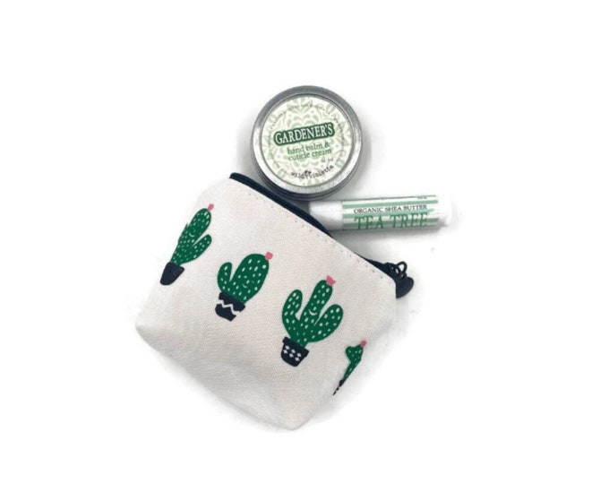 Teacher's Gift, Gift for Coworker, Mini Gift, Cactus Coin Purse with Garden Balm Lip Balm Gift Set