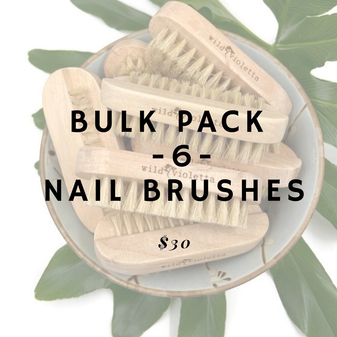 Bulk Nail Brush Pack of 6, Natural Wood Fingernail Brush, Eco Friendly Set / Plastic Free Nail