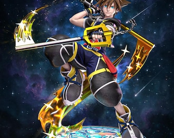 Fichier impression 3D grand format Sora | Statue imprimée en 3D Kingdom Hearts | Modèle numérique de personnage de jeu d'anime