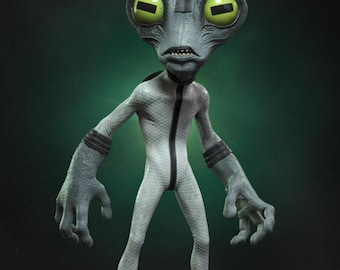 Petit buste de génie extraterrestre | Statue de scientifique extraterrestre | Petite figurine de collection imprimable en 3D