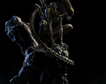 Modèle STL xénomorphe : diorama extraterrestre de science-fiction imprimable en 3D (téléchargement numérique)