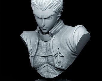 Busto de espíritu heroico de arquero STL / Inspirado en Fate / Guerrero de doble espada / Modelo de impresión 3D
