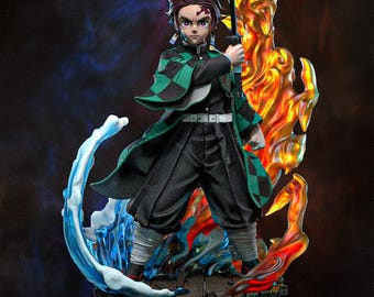 Fichier 3D chasseur de démons avec lame | Statue imprimable 3D Tomado Fighter | Modèle numérique de guerrier respirant l'eau