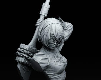 3D Bust 2B : modèle 3D de figurine d'anime Nier Automata (téléchargement numérique)