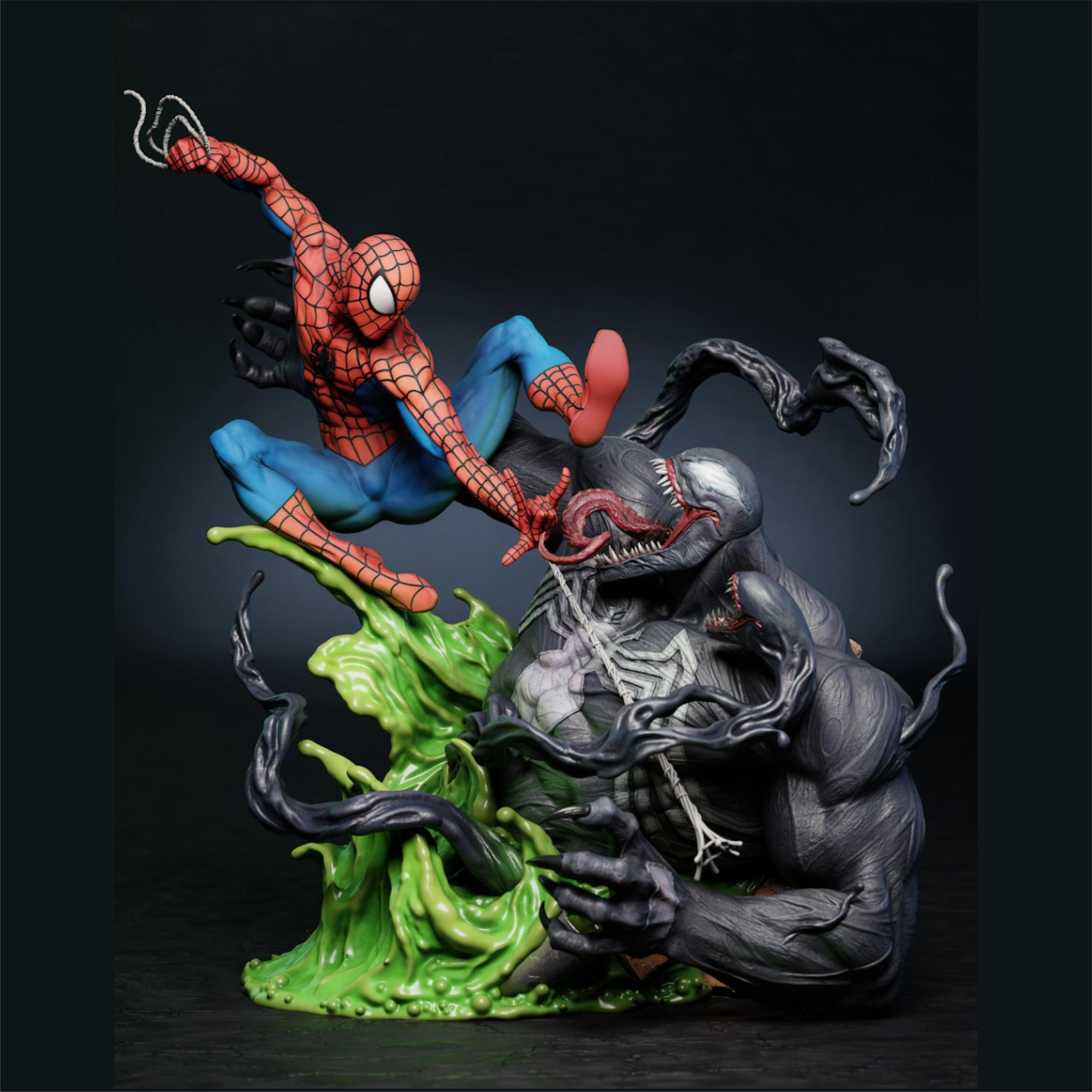 MARVEL スパイダーマン vs ヴェノム フィギュア　ミニスタチュー Spiderman vs venom statue - Etsy 日本
