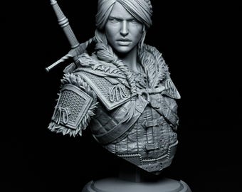 STL en buste de Ciri le sorceleur | Figurine imprimable en 3D (téléchargement numérique)