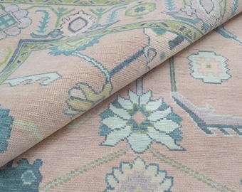Hand-Knotted Wool Oushak Rug, Floral Pastel Rug, 8x10 New Zealand Wool Rug 8x10 9x12 10x14 Rug For Bedroom Living Dining room Entry Way Rug