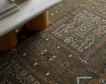 Vintage Look Hand Knotted Area Rug, Hand Knotted Oushak Rug in 8x10, 9x12, 10x14 for bedroom, Living Room, Dining Area,Large Beige Green Rug